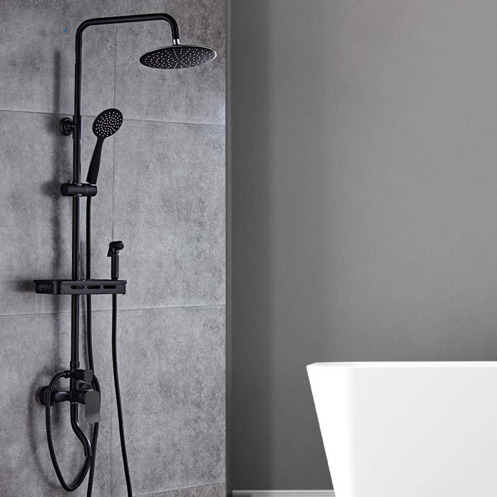 Mitigeur de Baignoire en Laiton Massif Noir et Colonne de Douche Haute Qualité