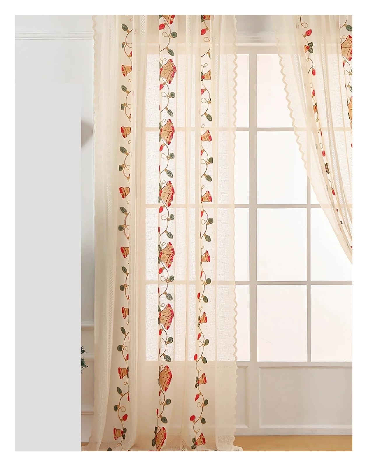 Rideau dentelle beige brodé haut de gamme style vintage doux