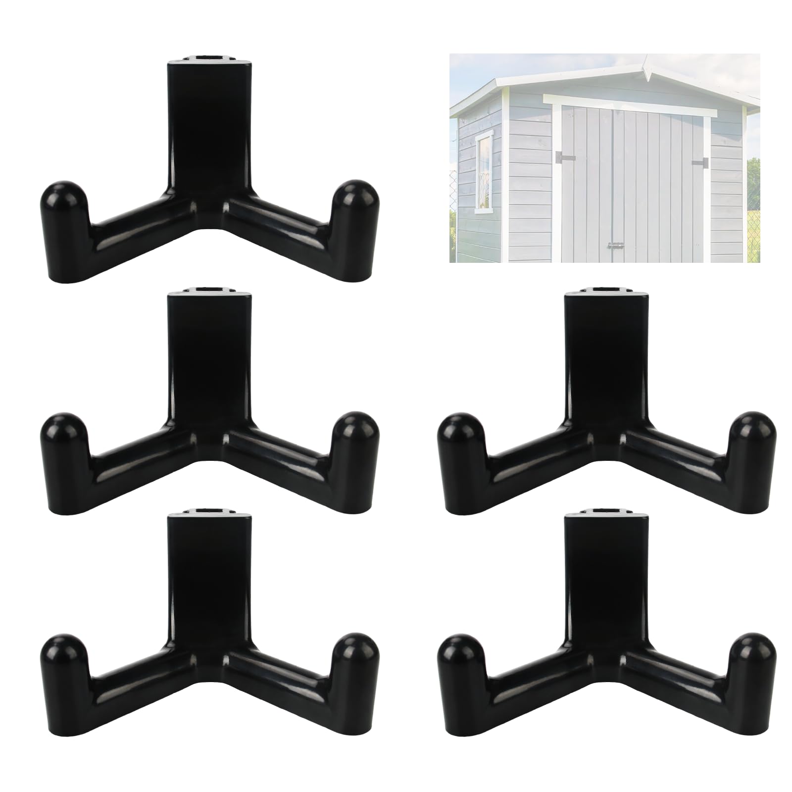Tool Hooks Compatible with Lifetime Storage Shed Organization Vertical Sidings, Black Shed Hook Replacement for Lifetime Plastic Shed, Outdoor Garden Storage Bracket Hooks Kit (Pack of 5)