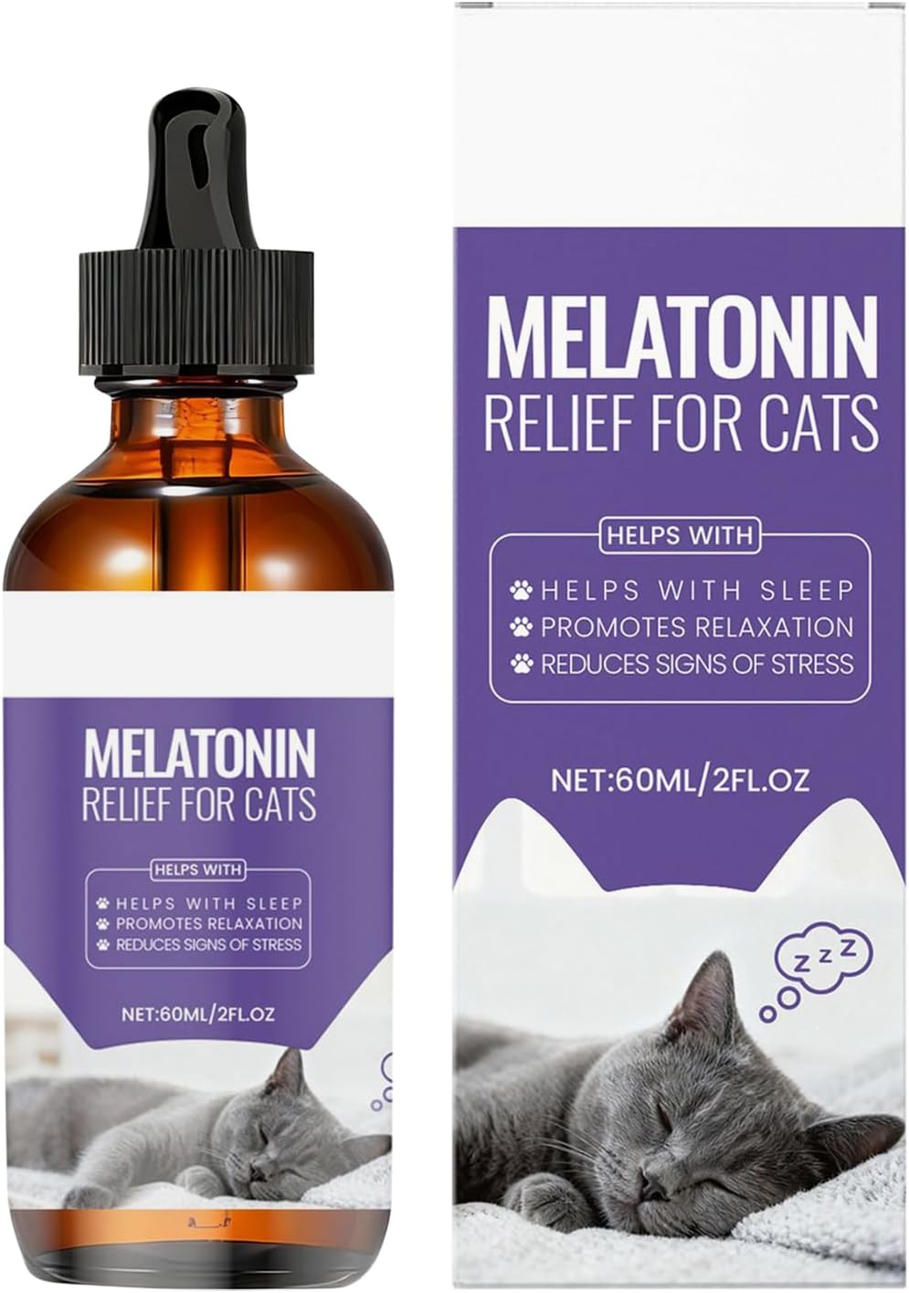 Sleep Aid for Cats,60ML Stress Relief Solution – Cat Sleep Supplement – for Health Tension Small Medium Large Breed Travel Home Night Time