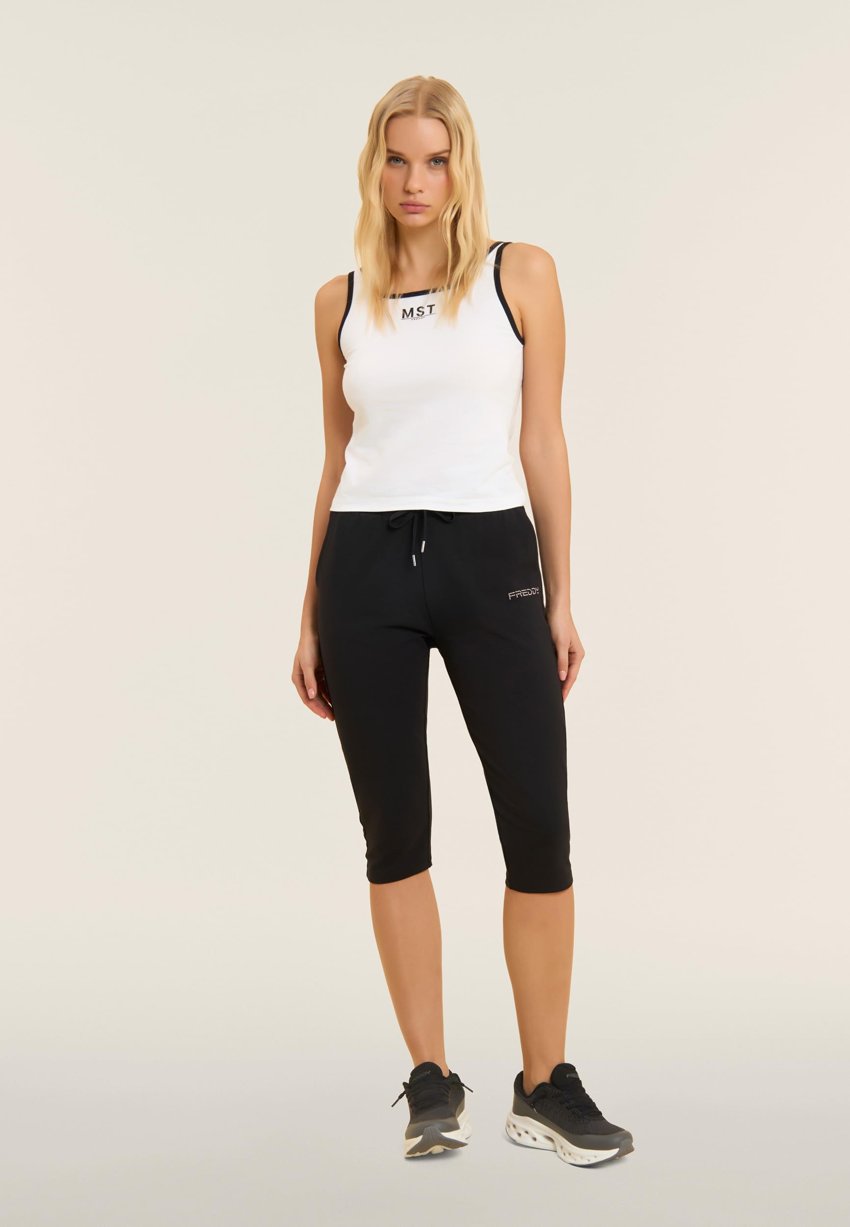 FREDDY - Pantaloni Sportivi Corsaro con Coulisse E Logo, 92% Cotone 8% Elastan