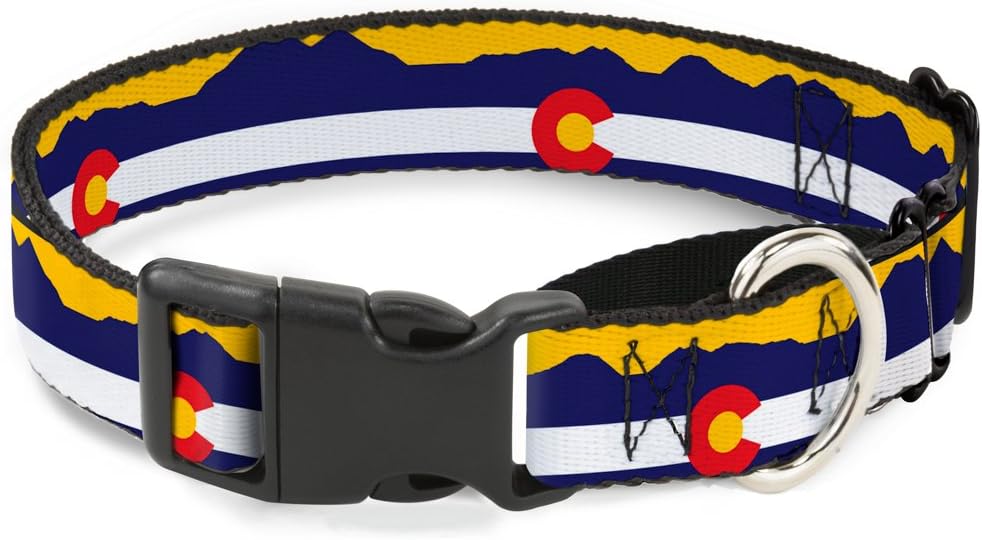 Buckle-Down Colorado Flag/Mountain Silhouette Yellow Martingale Dog Collar, 1.5" Wide-Fits 16-23" Neck-Medium
