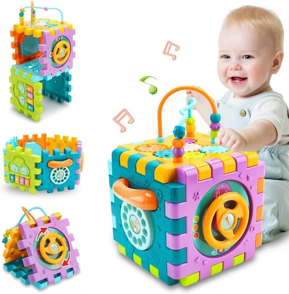 Activity Cube Baby Toys 6 in 1 Multi-Purpose Educational Learning Cube with Music Activity Center Play Square Toy Gift for 18M+ Year Old Boy Girl (Activity Cube)