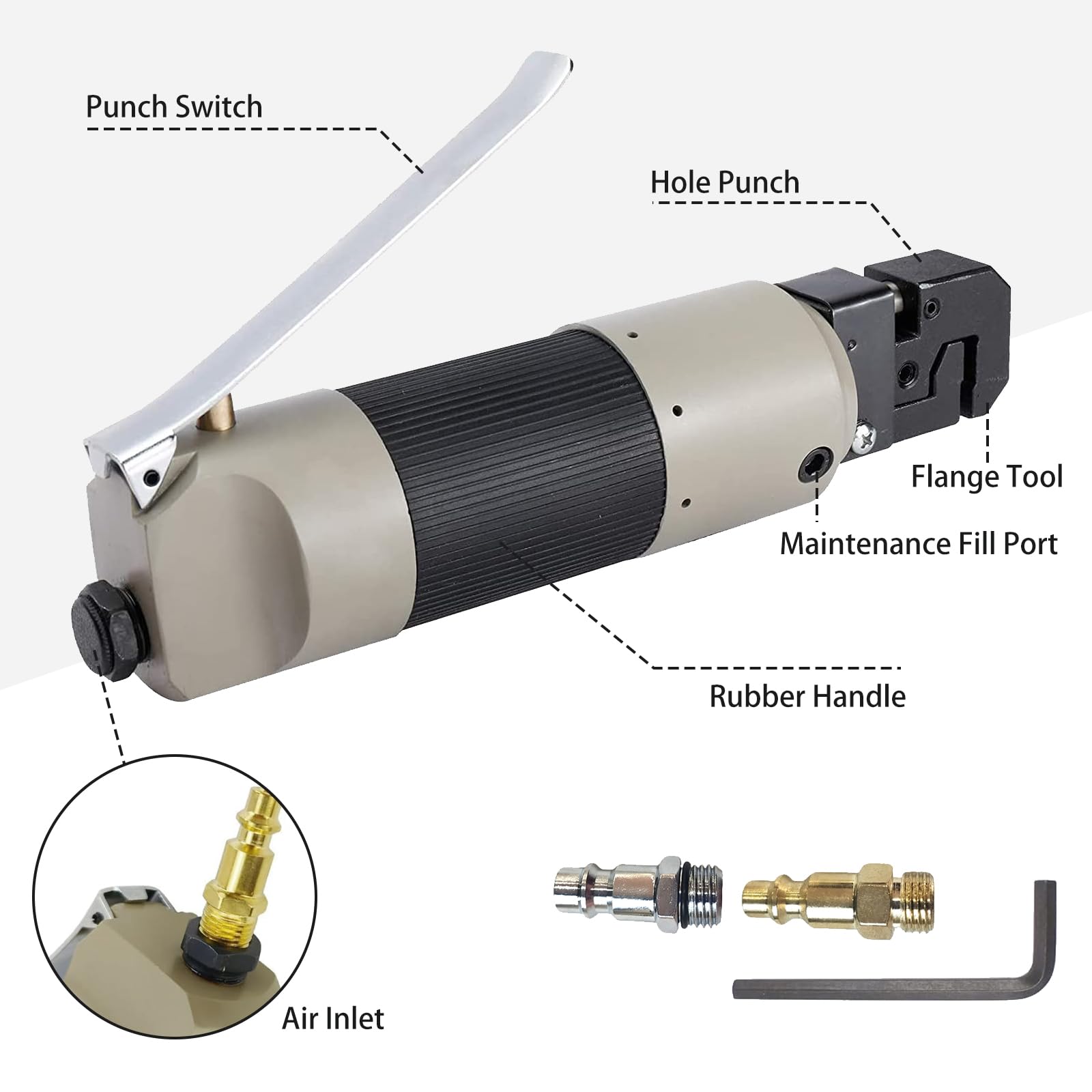 FreeTec 2 in 1 Ø5 mm Absetzzange Karosserie, Pneumatisches Loch und Absetzzange, Karosserie Abkantzange Lochzange Blech Blechzange Blechlocher Falzzange zum Lochen und Falzen für Auto Reparatur