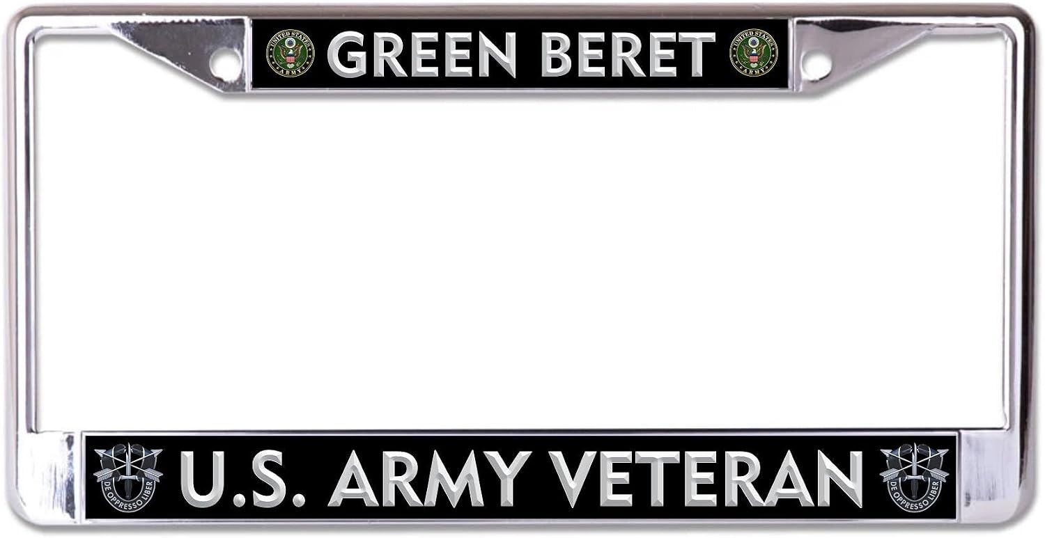 U.S. Army Veteran Green Beret Chrome License Plate Frame