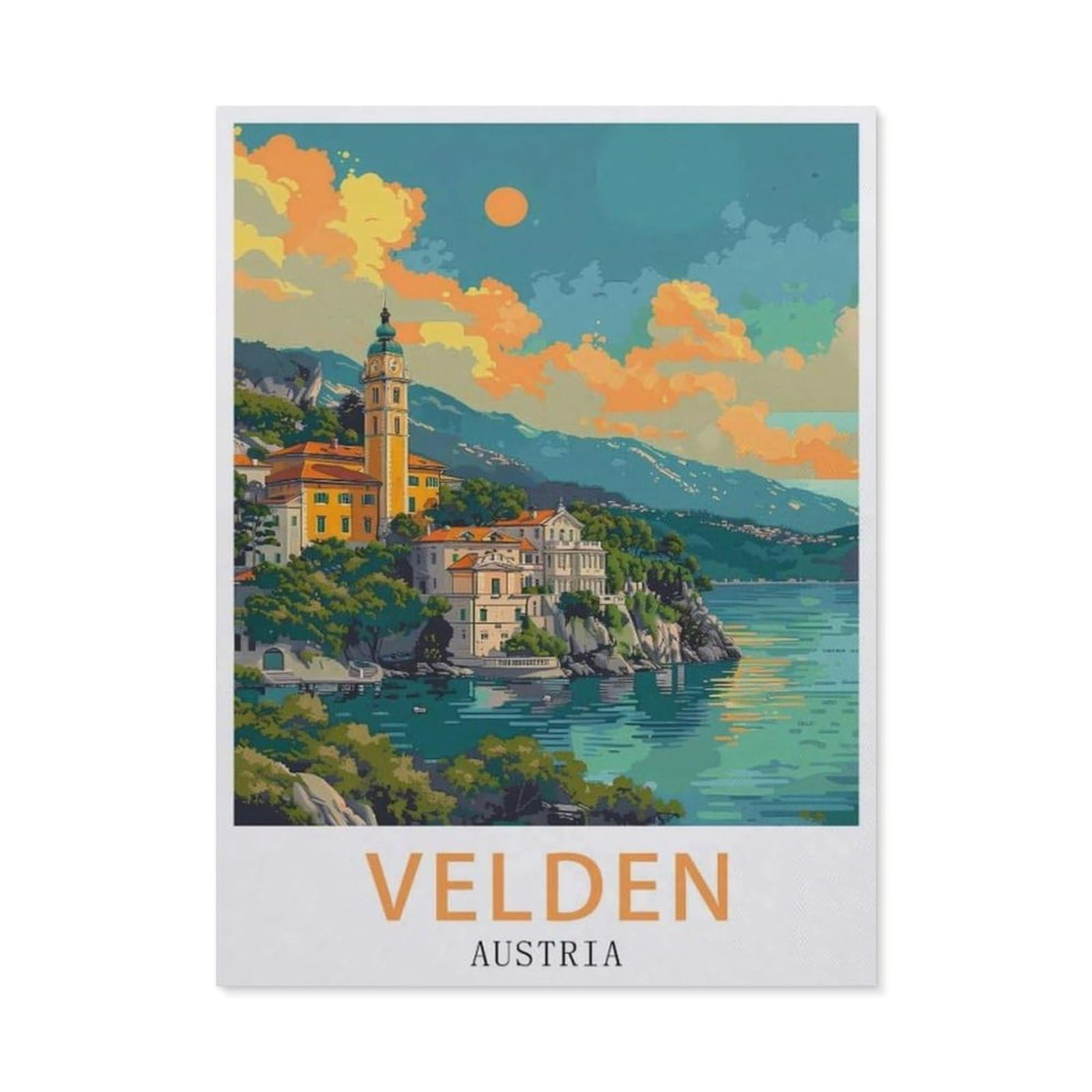Jigsaw Puzzle 1000 Pieces,Velden Austria Vintage Travel Poster,Large Family Puzzle Game Artwork for Adults Teens(38x26cm)-AU53 — image 1