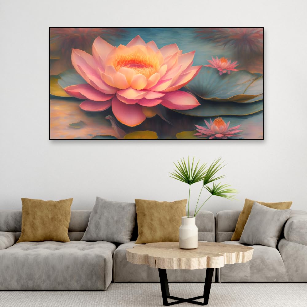 DEKORSTATION Pink Lotus Flower Floating Frame Canvas Wall Painting for Home and Office Décor | Blooming Lotus Floral Paintings | Canvas Painting for Living Room | Size: 18x36 Inch (B0D2P4BMVB) Amazon Price History, Amazon Price Tracker