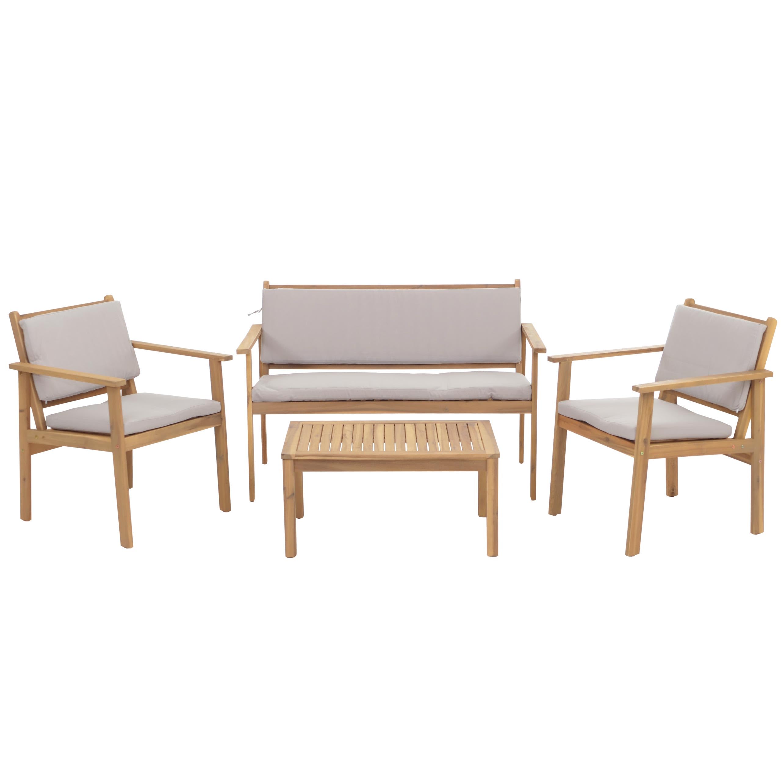 Mendler Set da giardino HWC-O19, salottino panca poltrona tavolo, legno acacia MVG stoffa/tessuto (180g/m²) - cuscini grigio