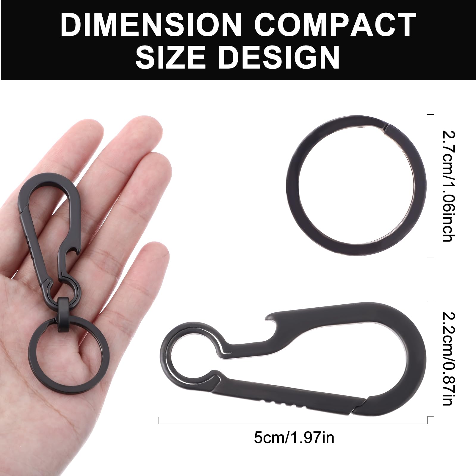 Ouligay Titanium Carabiner Keychain Key Carabiner Clip Heavy Duty Belt Clips Key Holder with Bottle Opener for Camping Hiking(Black) - Image 2