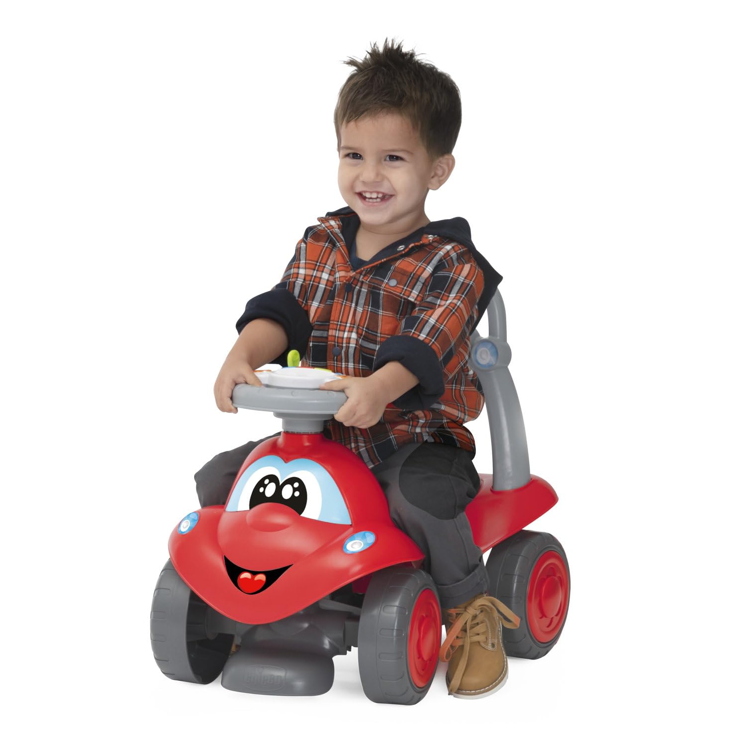 Chicco Billy Quattro, Gioco 4in1 Evolutivo,Cavalcabile,Primipassi,Dondolo,Spingi&Vai,Volante Elettronico con Luci e Suoni, Made in Italy,Plastica Riciclata 80%,Giochi Bambini 9-36 Mesi, Red, Rosso