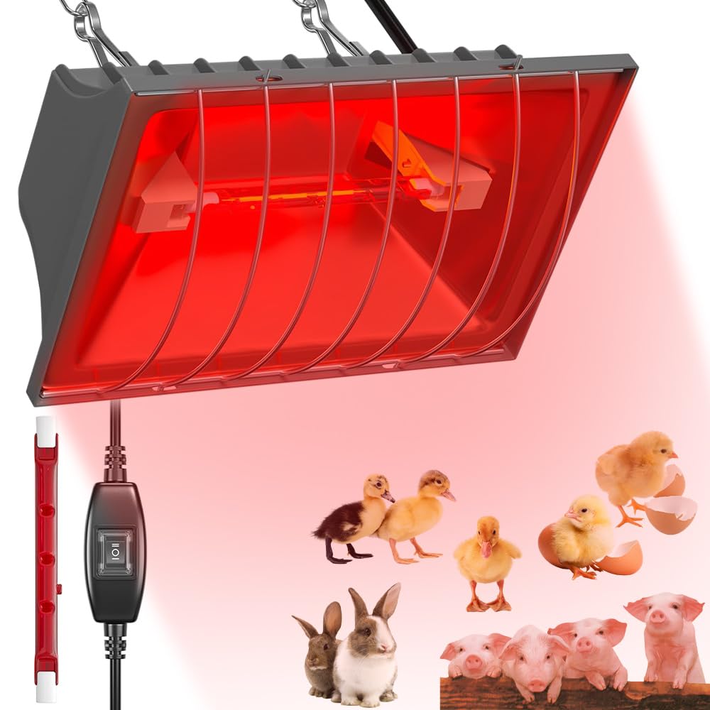 Rotlichtlampe Wärmelampe für Küken, 250W Wärmestrahler mit Sparschalter, 2 Temperatureinstellungen, Heizlampe Hühnerstall, 1.8m Kabel, Wärmelampe Tiere für Hühner, Enten, Welpen, Vieh