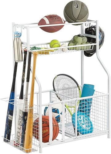 Miniatura 5 de mDesign Estante de metal resistente con sistema de almacenamiento de garaje con estante superior, almacenamiento de artículos deportivos multiusos