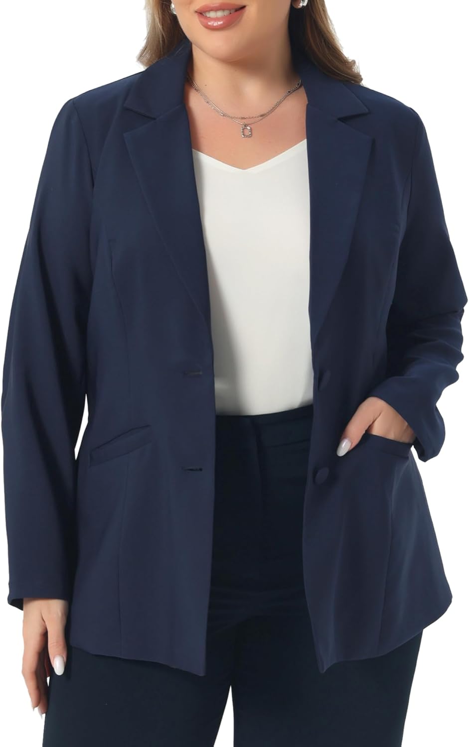 Agnes Orinda Plus Size Blazers for Women Notched Lapel V Neck Business Casual Outfits Suit Jacket Work Fall Blazers