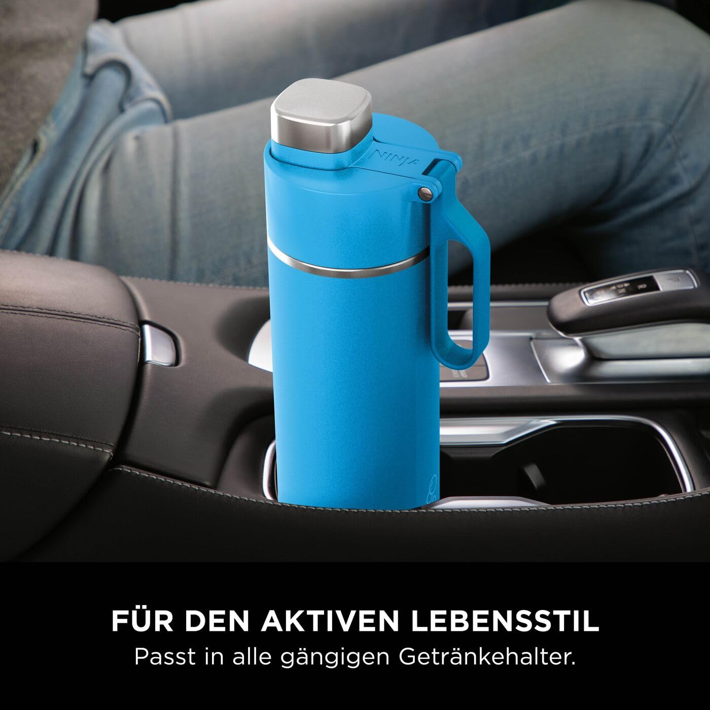 Ninja Thirsti Wasserflasche, Thermobecher to go, auslaufsicherer Deckel | 700ml, für kohlensäurehaltige, heiße & kalte Getränke, dreifach isolierter Travel Mug, Edelstahl, Tropenblau, DW2401EUUKSB