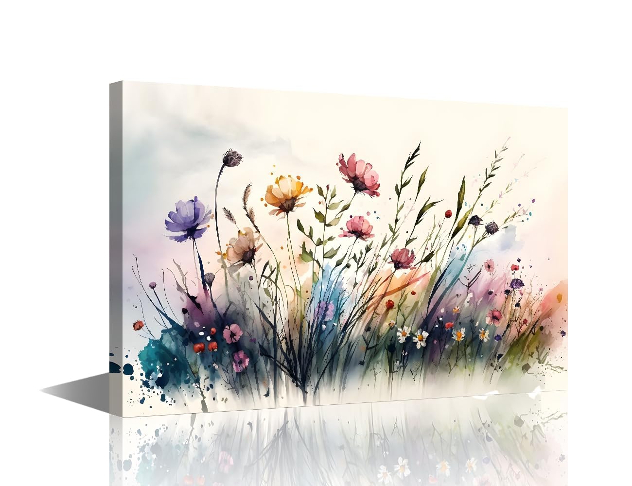 TISHIRON Wildflower Painting Canvas Wall Art - Framed Floral Artwork for Bathroom and Home Decor, Modern Hanging Piece, 30x45cm