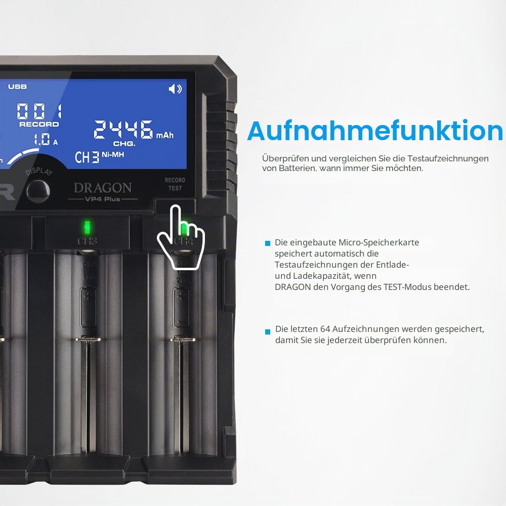 XTAR VP4 Plus Schnelllade-LCD Li-Ion/Ni-MH-Ladegerät für 18650 18700 20700 21700 22650 25500 26650 32650 Rechargeable Ni-MH Ni-CD AAAA AAA AA A SC C D
