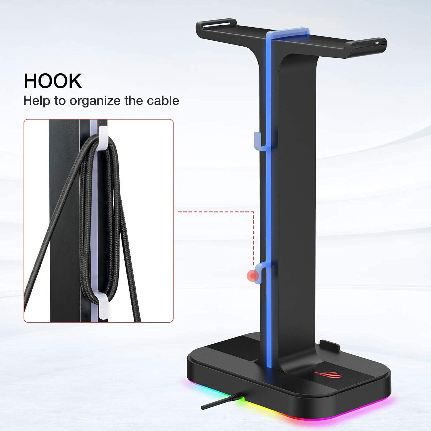 Cable management hooks on Havit RGB Headphone Stand