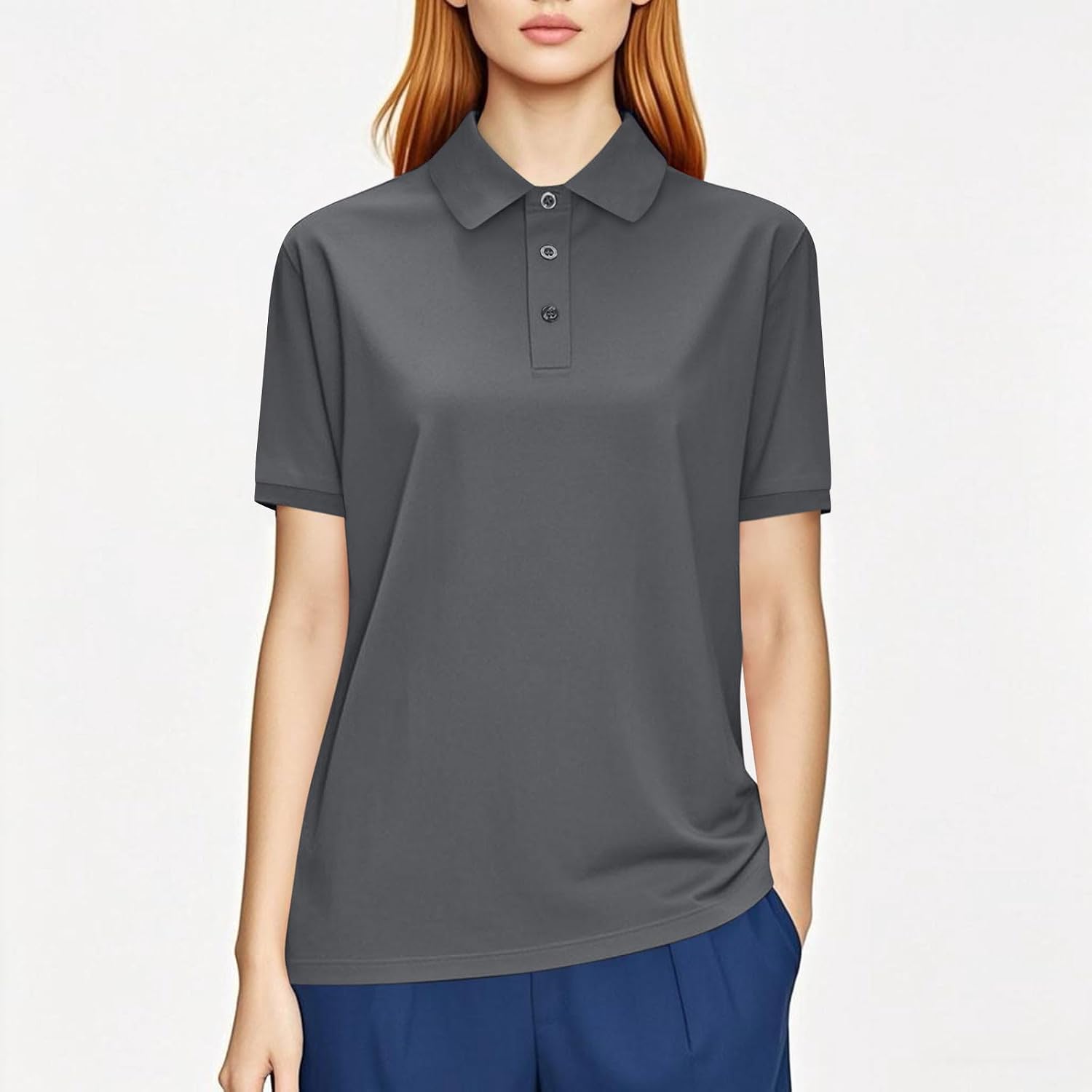 Women Golf Shirts Quick Dry Workout T Shirt Solid Color Button Collared Athletic Tee Short Sleeve Business Work Tops