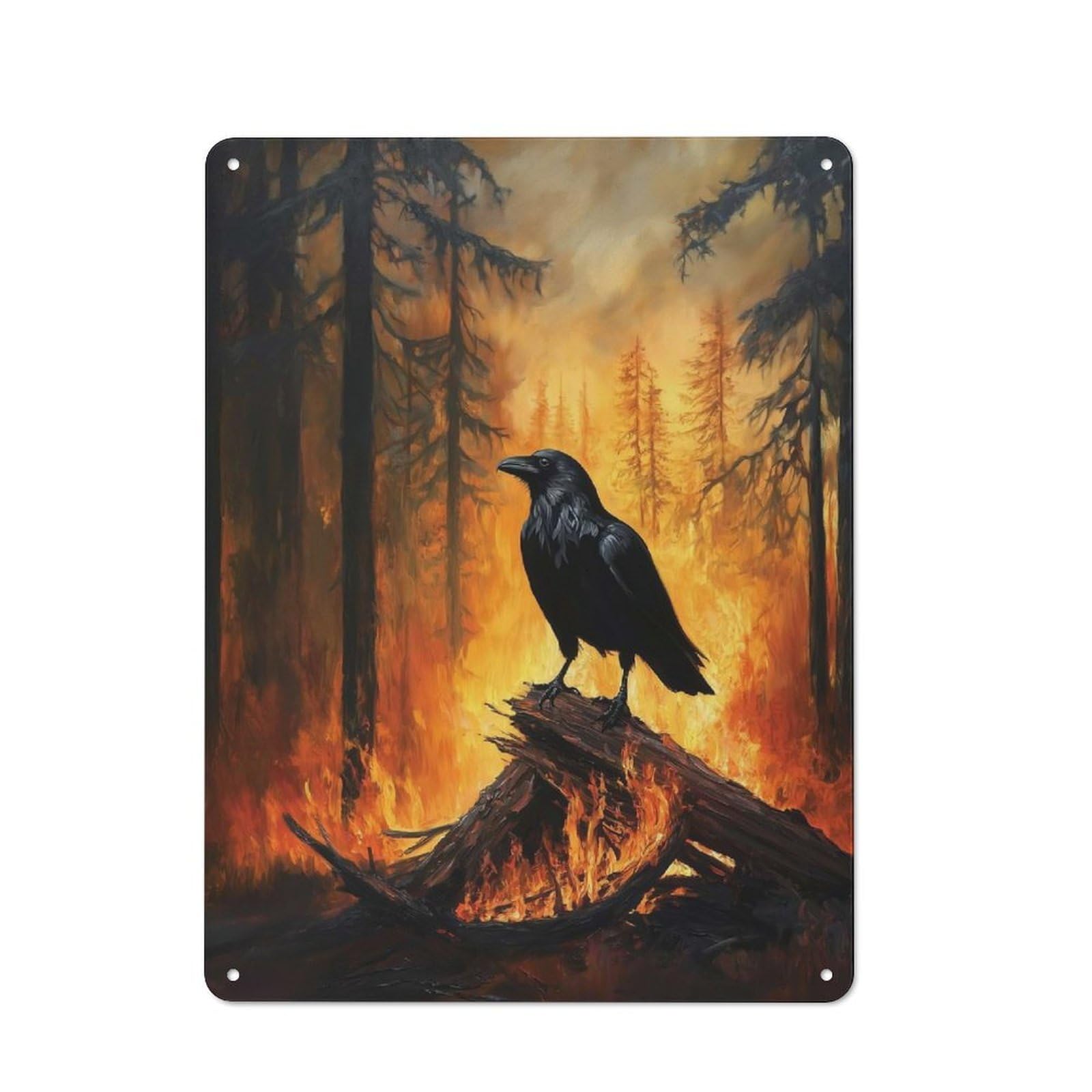 Junmoney Style-22 Raven In Fire Decorative Tin Sign 40X30cm, Country Country Wall Plaque For Dining Room, Cafe, Entryway Or Family Room