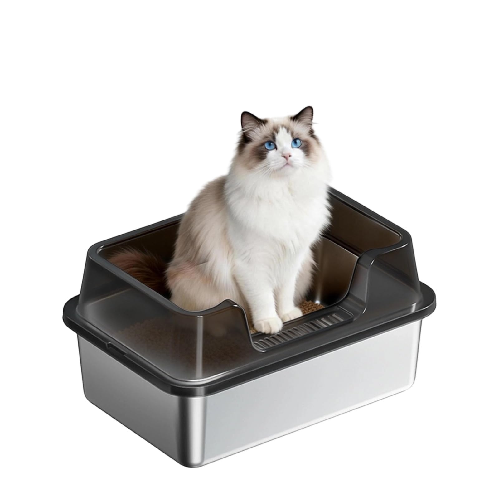 Garvee Lettiera per Gatti XXL in Acciaio Inox, Bordi Alti Anti-Spruzzo