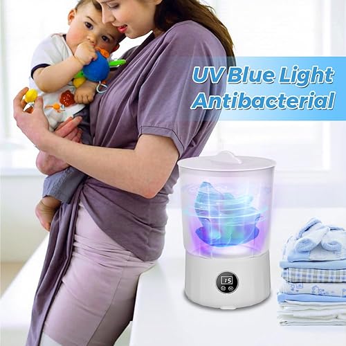 Miniatura 9 de Lavadora de ropa interior, calcetines portátiles para ropa, lavadora compacta inalámbrica, recargable, cubo doble, mini máquina de 2 litros, bañeras