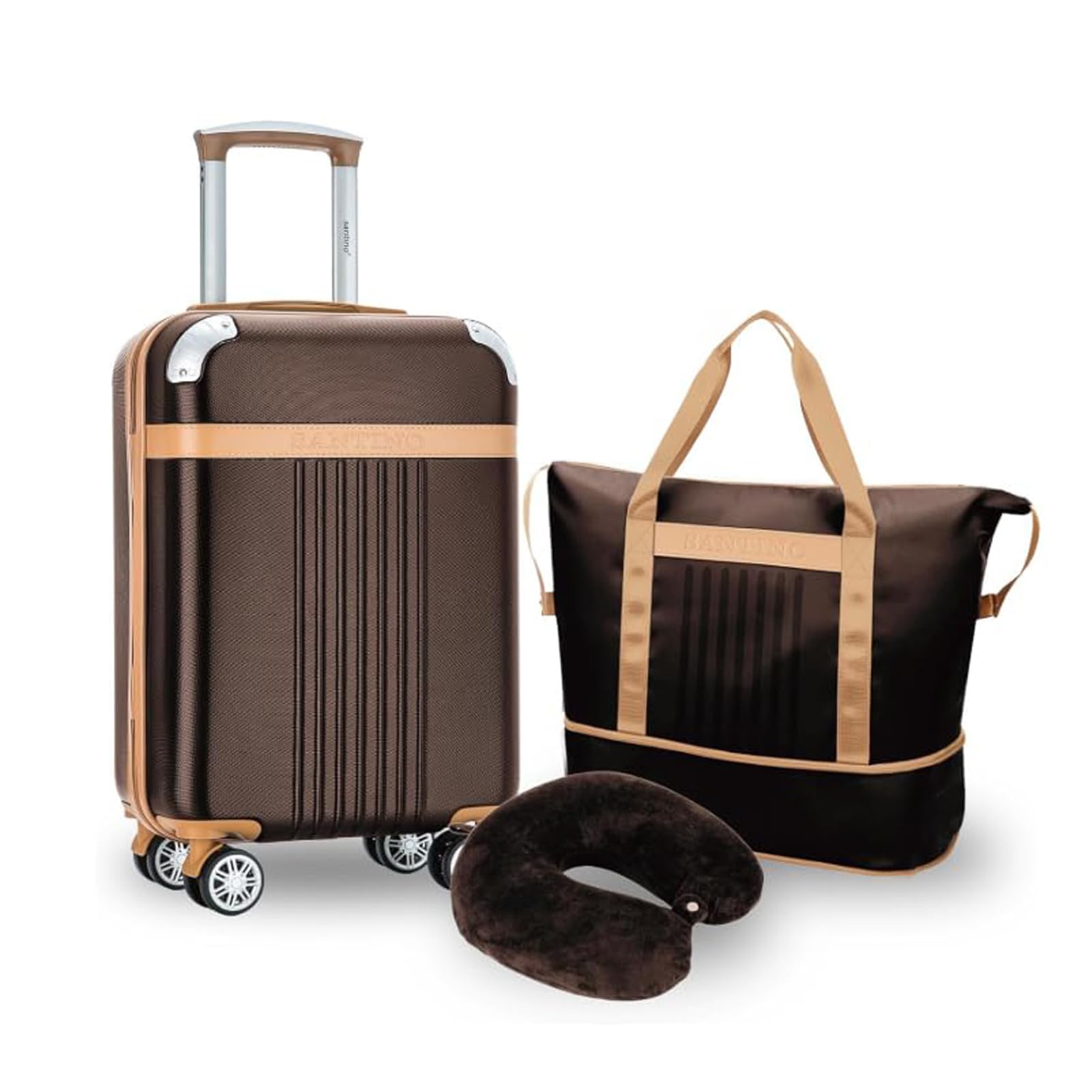 Santino Luggage Sets Carry On 22x14x9 Airline Approved 3 Piece with Spinner Wheels, TSA Lock, ABS Hard Case and Duffle Bag