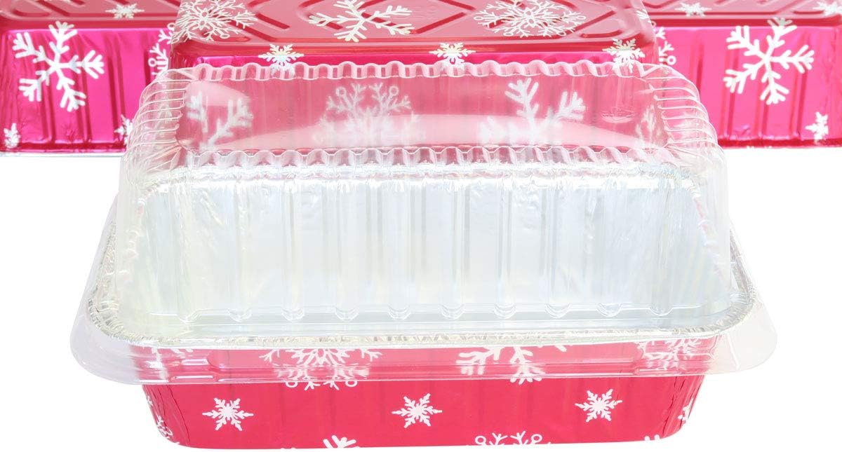 Durable Packaging Disposable 2 lb. Aluminum Foil Holiday Loaf Bread Pans w/Dome Lids - Red Tins for Baking, Cooking, Preparing Food, 9401P (100 Pack)