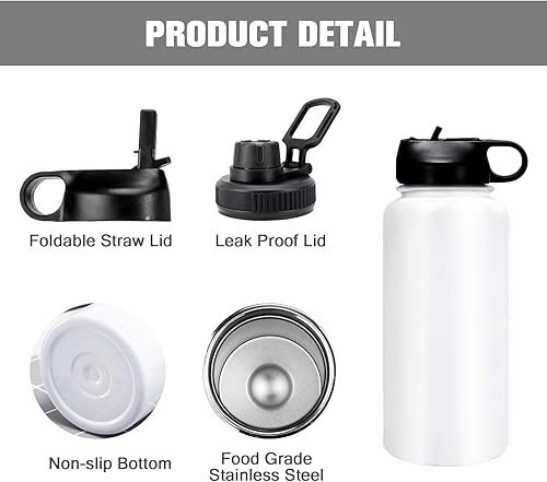 Miniatura 4 de BetterSub Botella de agua deportiva para sublimación de 32 onzas, vaso blanco aislado de acero inoxidable con tapa de boca ancha y pajilla, 6