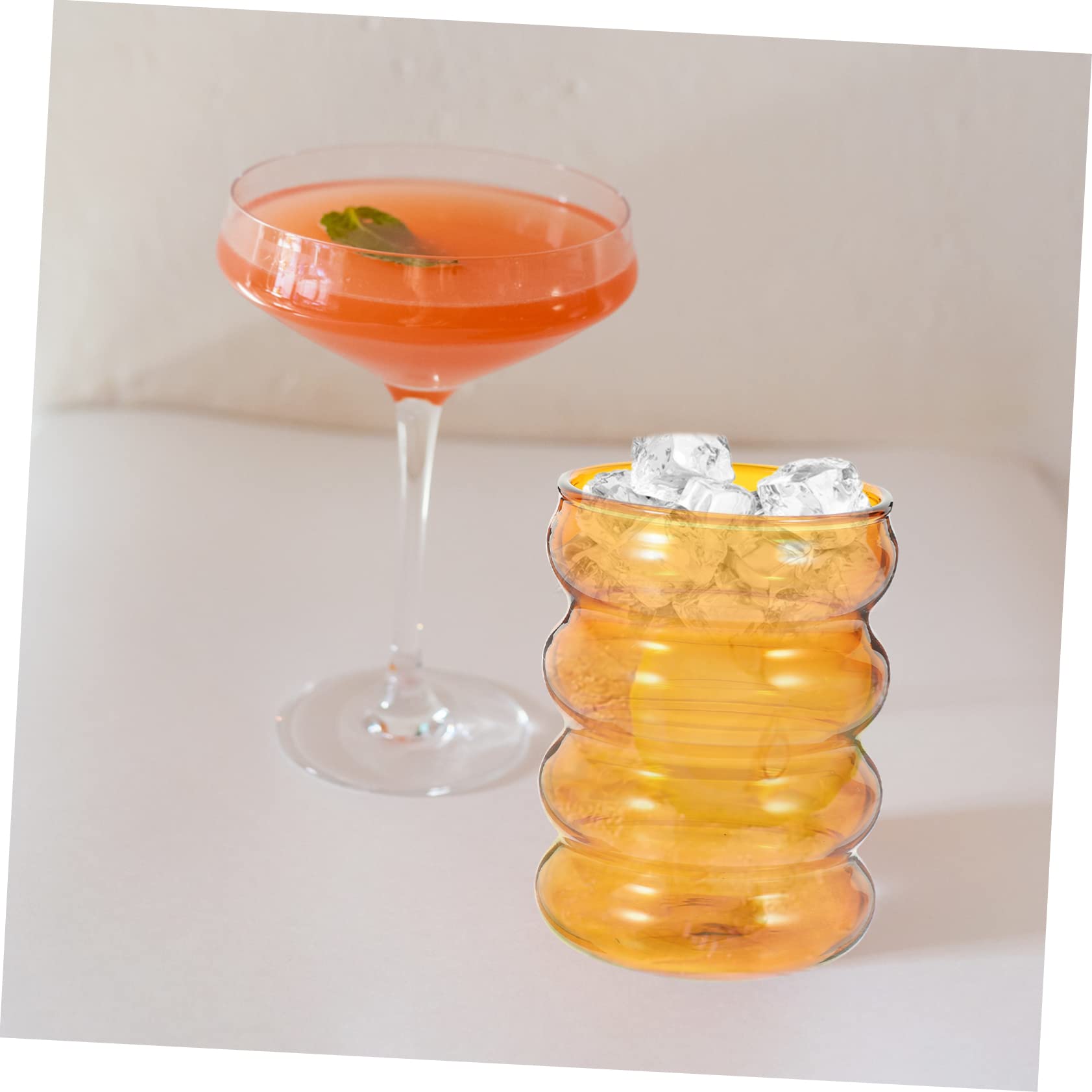 MUCKLILY Corrugated Glass Water Glasses Martini Glasses Dinnerware Glassware Clear Coffee Cup Iced Coffee Glasses Iced Coffee Cup Aesthetic Creative Glassware Chinese Tea Mug Yerba Brown