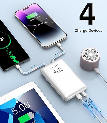 Miniatura 6 de Cargador portátil con cargador portátil, tamaño delgado, 10000 mAh, 22.5 W, carga rápida, paquete de baterías esenciales de viaje con cables