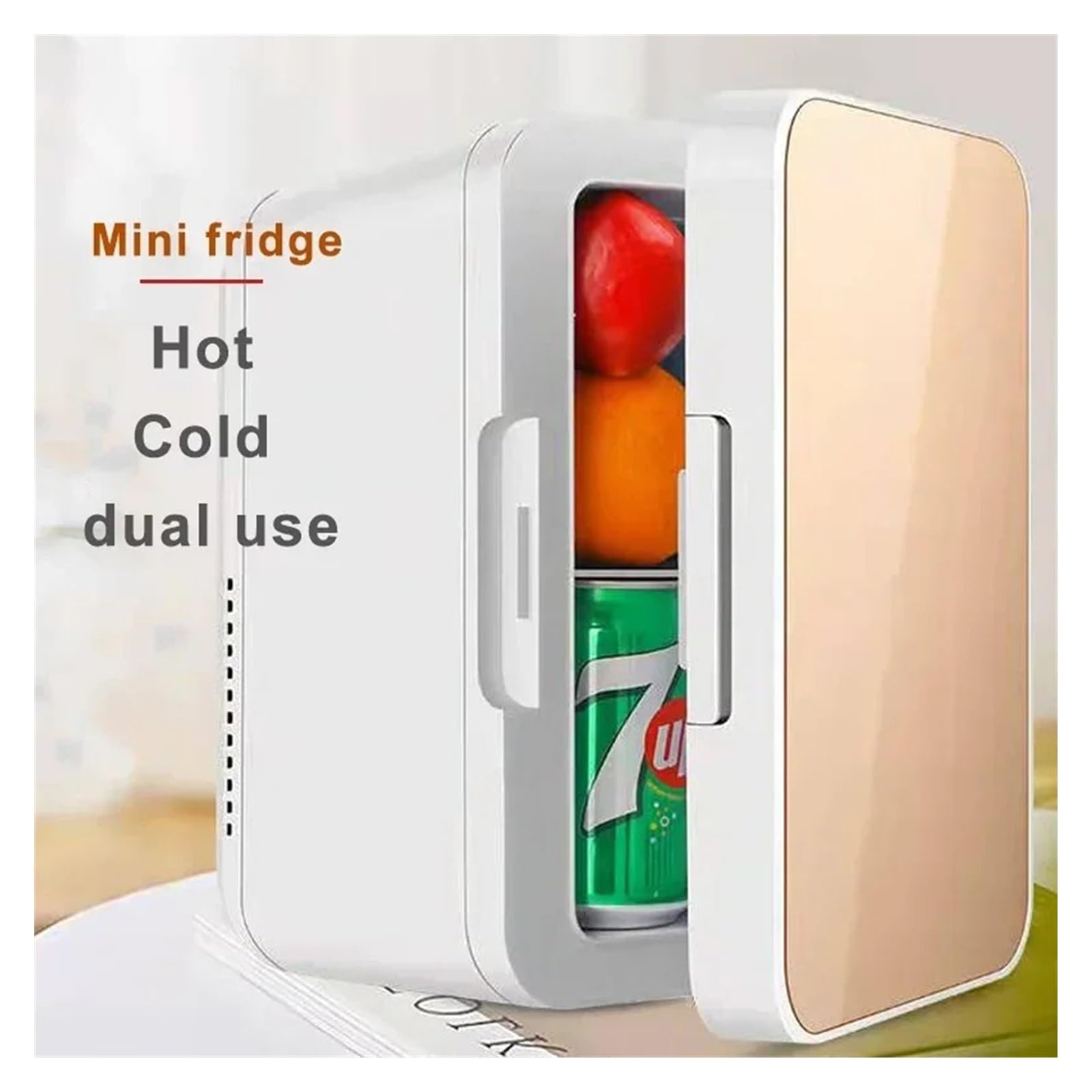 Refrigerador portátil for vehículo de 8 litros, Mini refrigerador for Coche y hogar, Doble Uso for refrigeración, calefacción, Dormitorio, hogar y Belleza.(Gold)
