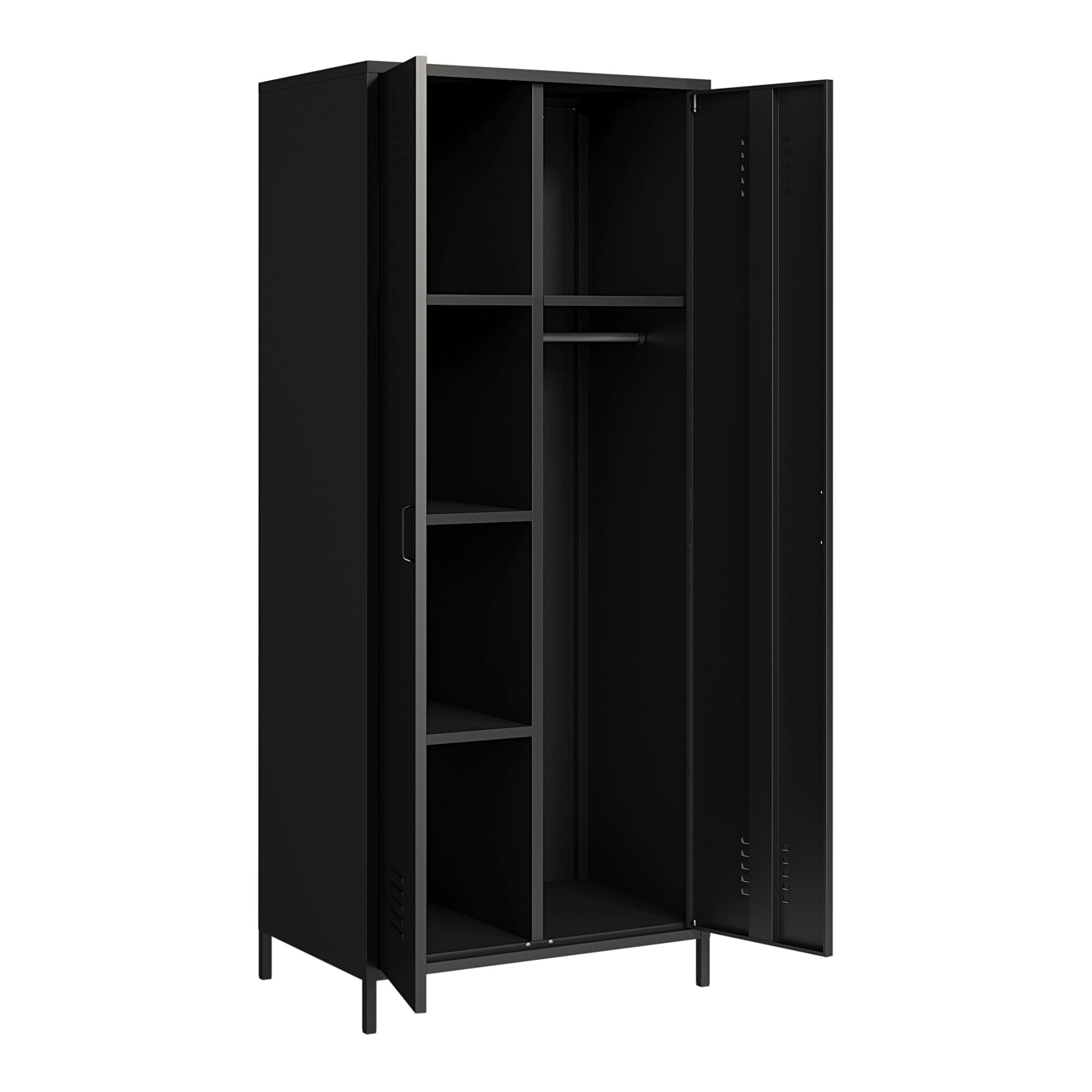 [en.casa] Armoire Métallique Vestiaire Casier avec Fentes d'Aération Barre de Penderie Meuble de Rangement Style Industriel pour Chambre Bureau Atelier Acier 180 x 76 x 50 cm Noir Mat