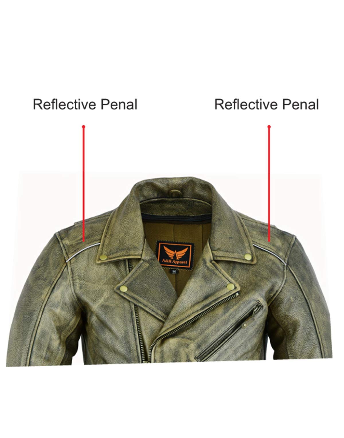 A H Apparel - Mens Motorcycle Genuine Cowhide Leather Jacket Classic Style in Genuine Cowhide Leather with Zip-Out — view 8