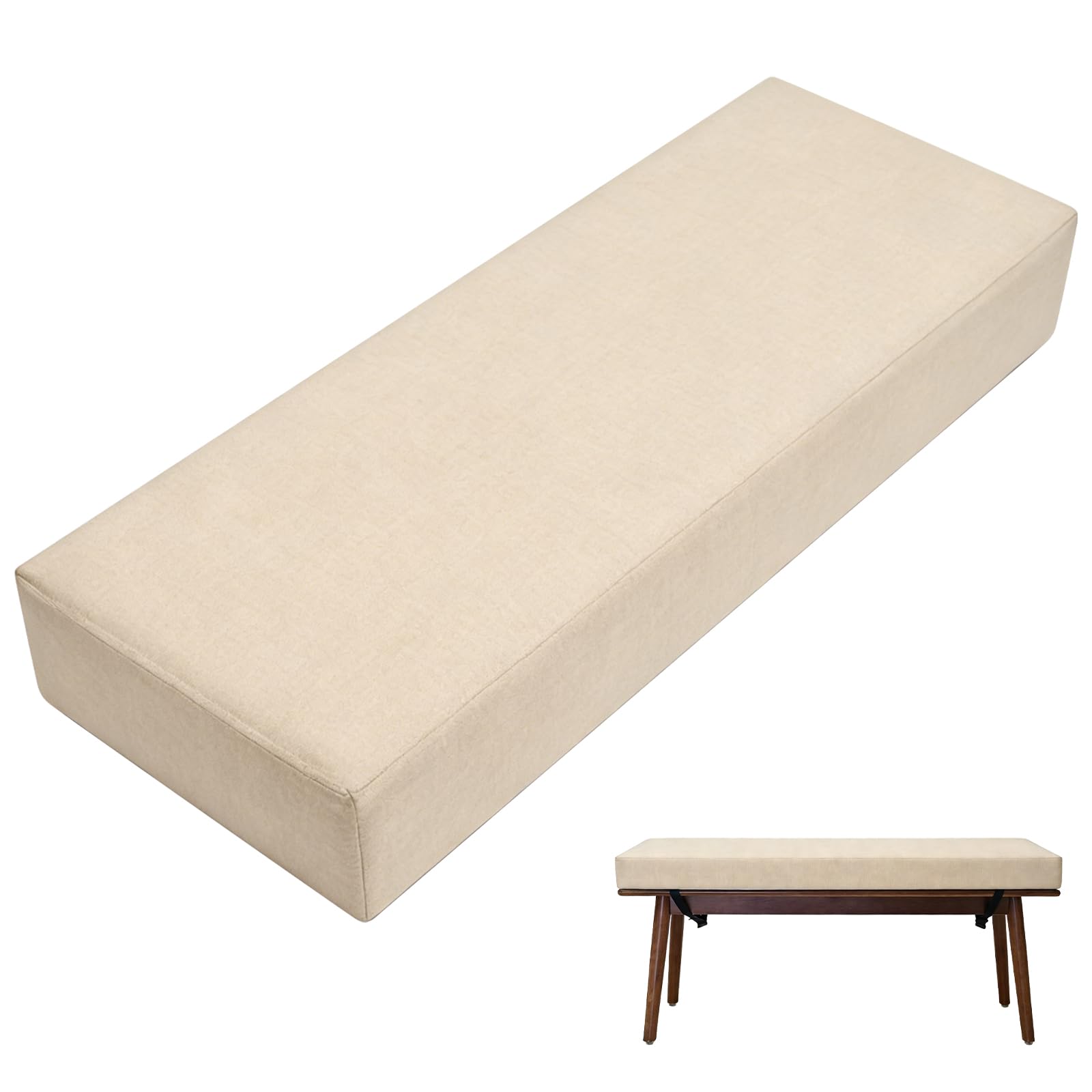 Cuscino per panchina, cuscino di ricambio, 80 x 40 x 5 cm, antiscivolo, per panca da giardino, rimovibile, per esterni, terrazza, interni (beige)
