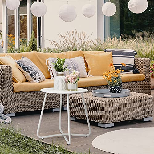 Danpinera Outdoor Side Tables With Flower Cut Outs, Weather Resistant Steel Patio Side Table, Small Round Outdoor End Table Metal Side Table For Patio Yard Balcony Garden White #TOP5