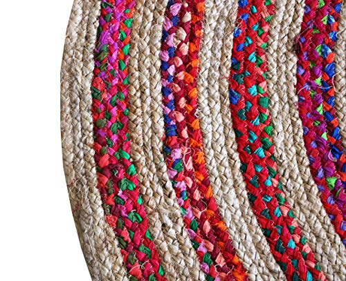 Image of The Home Talk Cotton and Jute Braided Floor Rug,Chindi,150 cm /5 Feet Round diamater- Multicolor