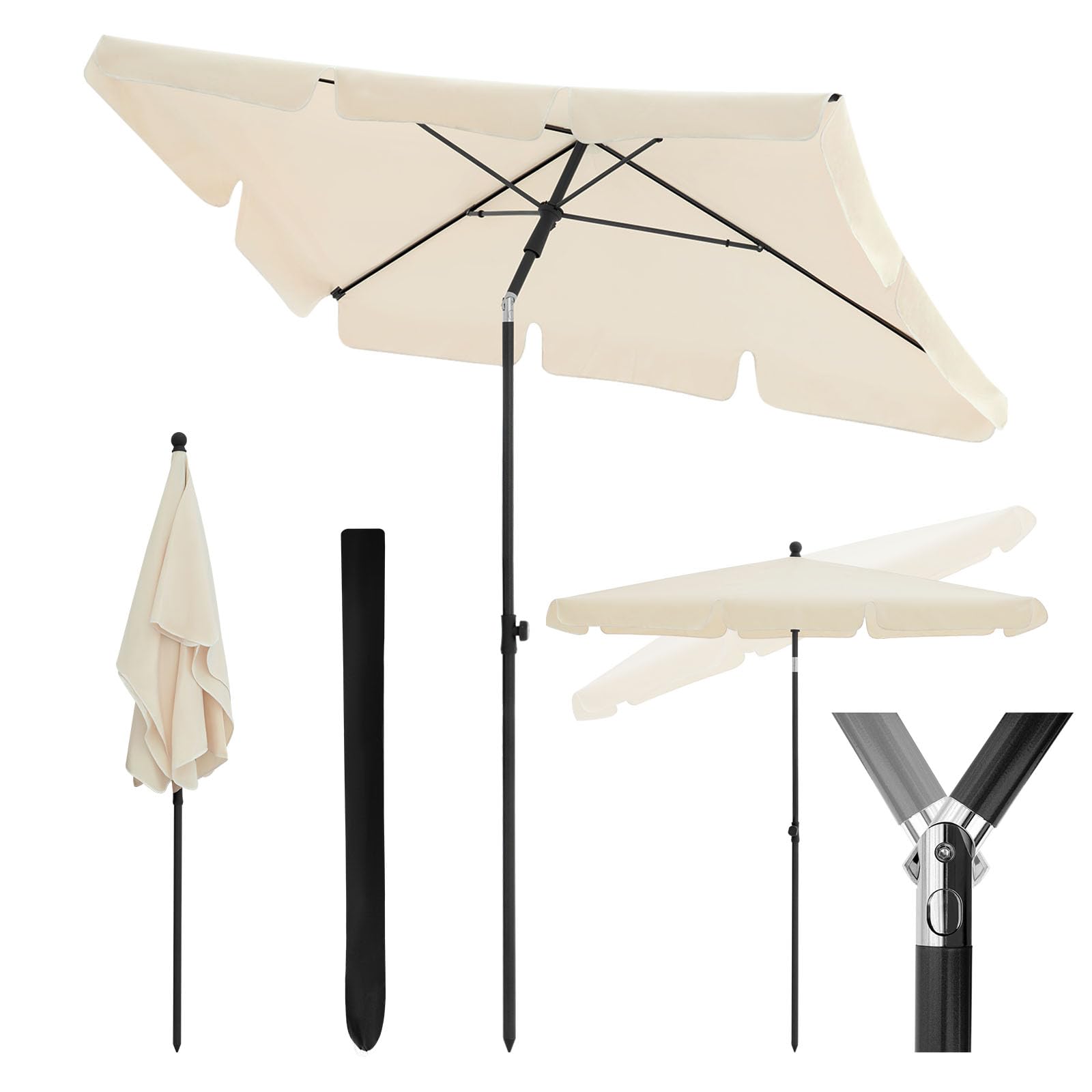 WOLTU Sombrilla Jardín, Parasol Terraza Inclinable, Sombrillas Terraza 2x1,2 m, Sombrilla Playa Jardin Piscina Balcon, Parasol Grande para Exterior, Tela 180 g/m², Proteccion Contra UV, Beige