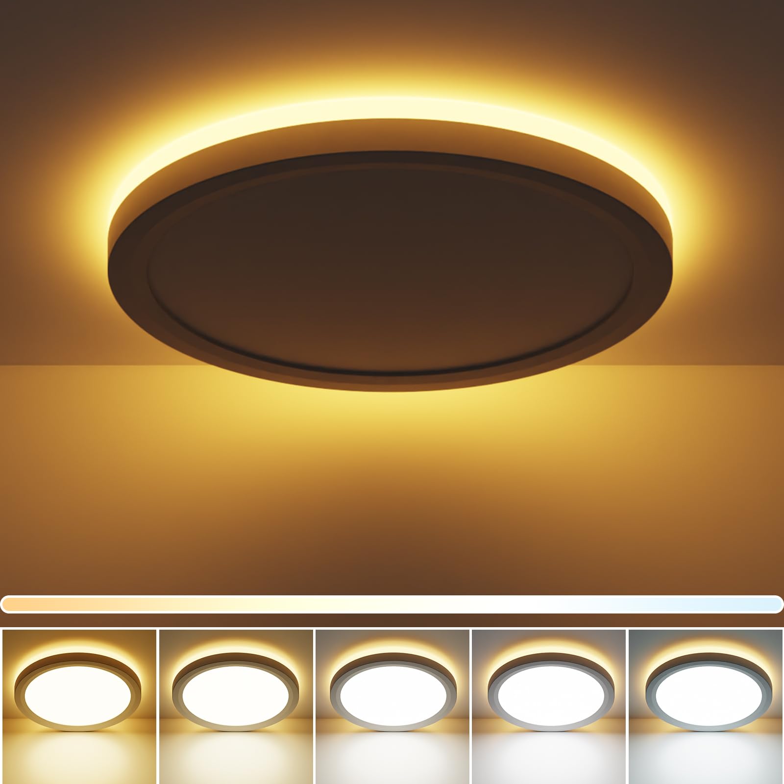 zemty LED Bathroom Light 30W 3000LM, 5 Color Temperatures Flush Ceiling Light Modern