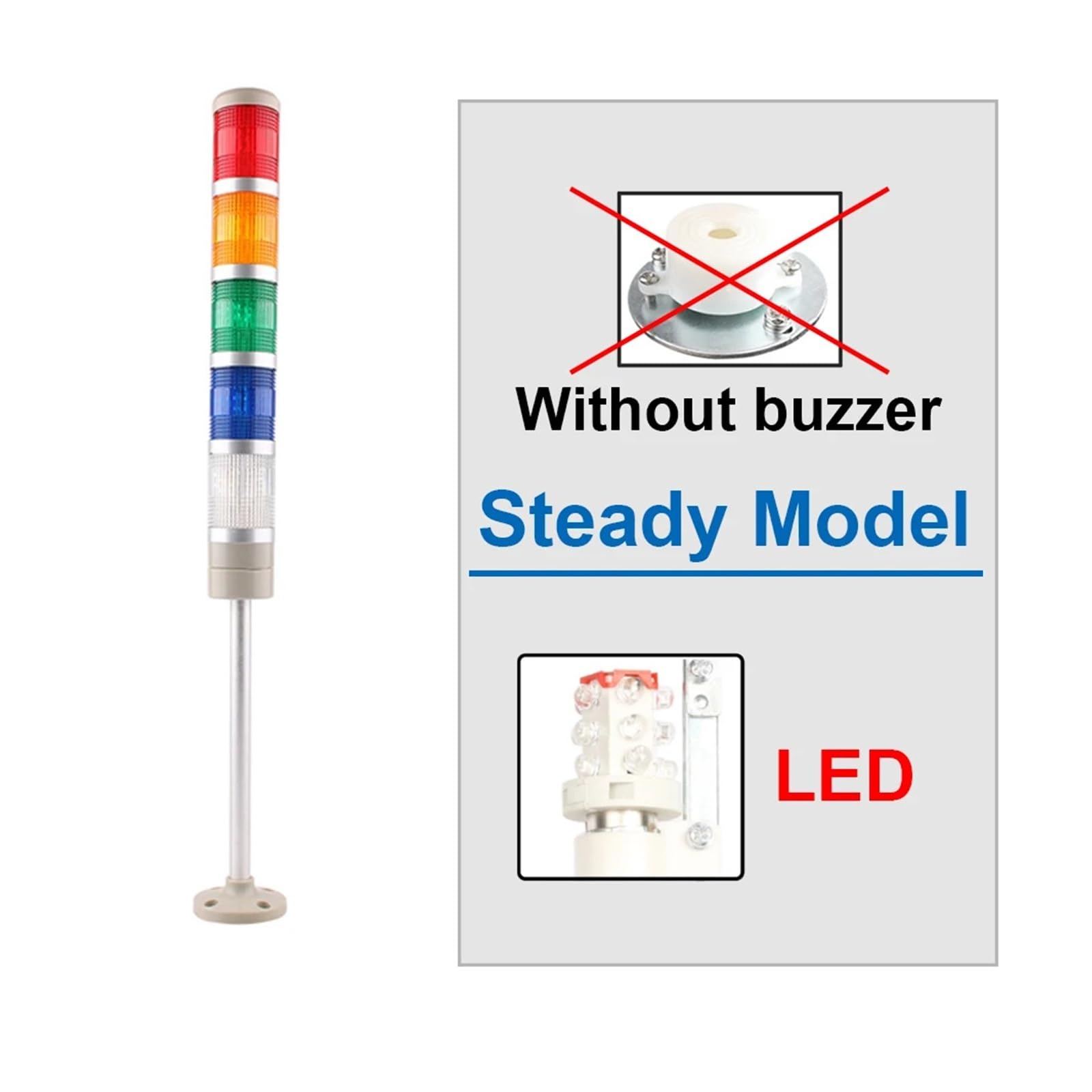 Przemysłowe lampy ostrzegawcze 50 mm Flash Steady Signal LED wieża światło wieżowe światło wieżowe światło ostrzegawcze lampa ostrzegawcza do przemysłowych CNC 24 V 220 V (światło stałe 5, DC