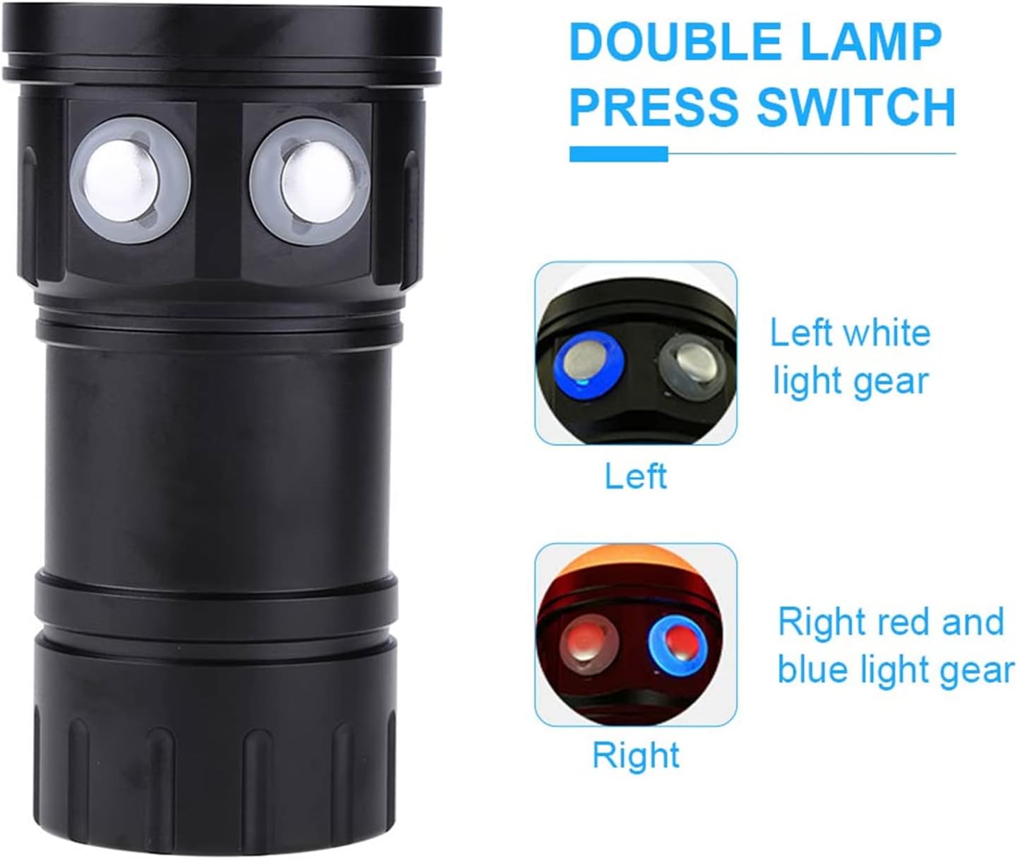 QH14 Dive Light, 6000K 120° Three Color Adjustable LED Diving Flashlight with Handle Bracket, 80M Water Proof Depth Rechargeable Underwater Scuba Light