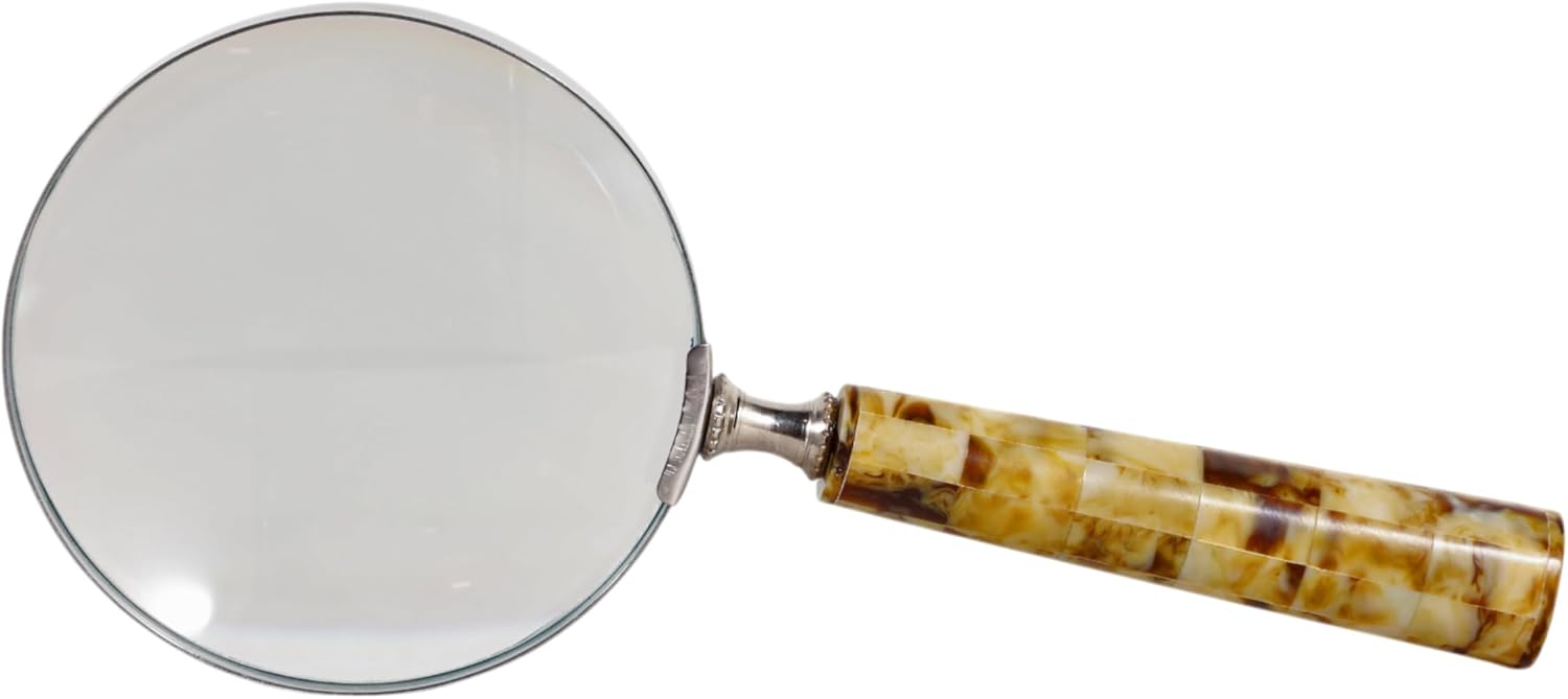 Decorative Magnifying Glass with Tortoise Handle for Home Decor - Elegant Office Desk Accessory, Living Room, or Shelf Display - Ornament for Coffee Table Decor or Entryway - 1", Brown & Tan