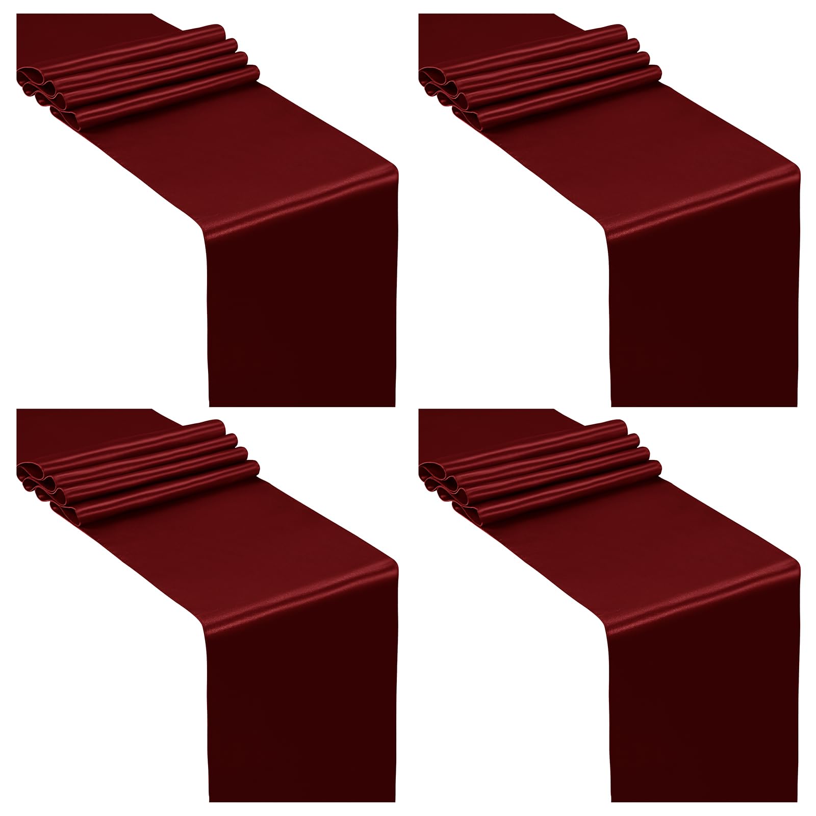 SiinvdaBZX 4 Pcs Burgundy Satin Table Runner 12 x 108 inches Long, Bright Smooth Satin Wedding Table Runner Decorations for Birthday Parties, Buffet,