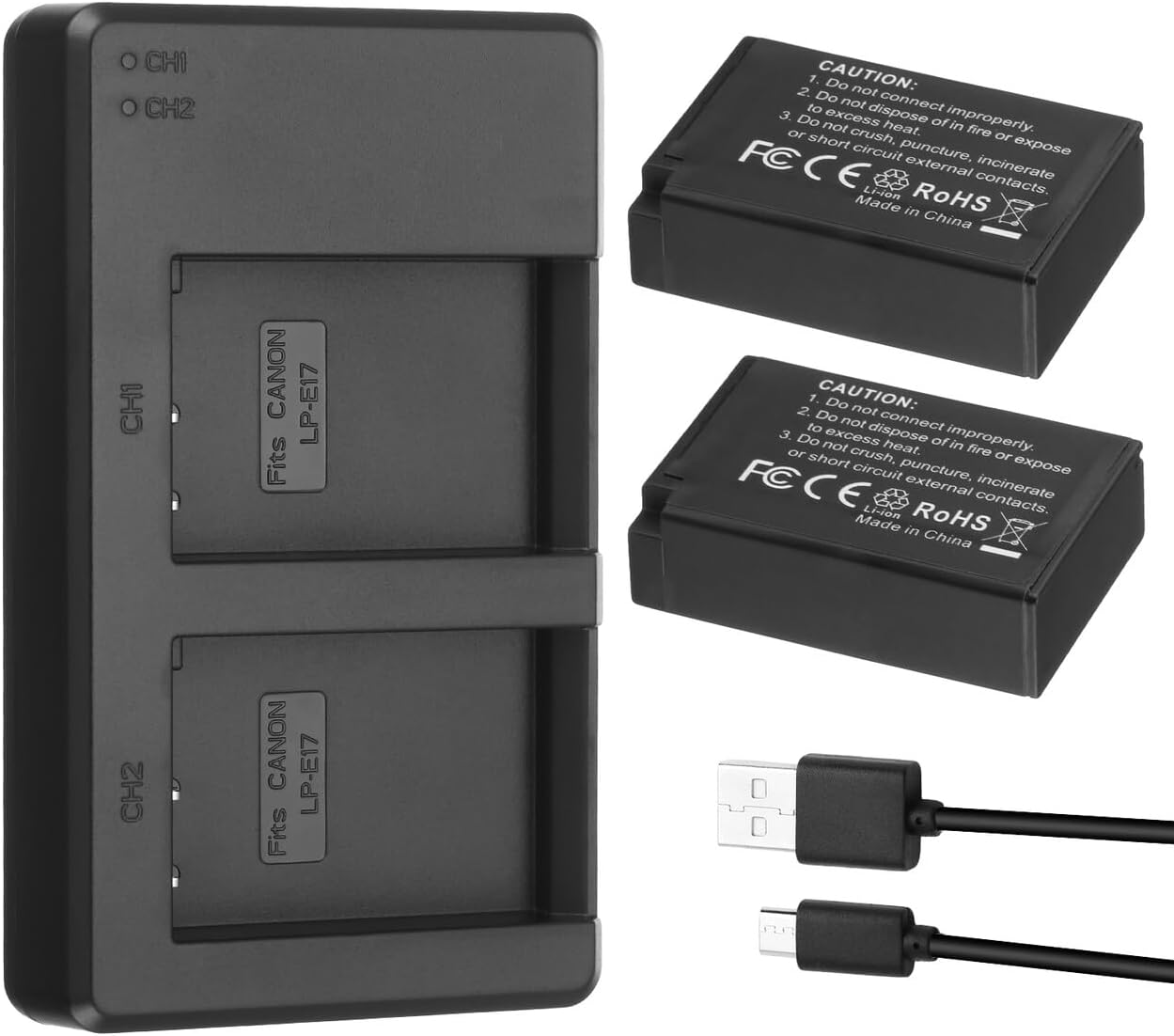 2 Pack LP-E17 Battery and Rapid Dual USB Charger for Canon Eos RP, Eos R8,R10,R50,R100,Rebel T8i, T7i, T6i, T6s, SL2, SL3, EOS M3, M5, M6, EOS 200D, 250D,77D, 750D, 760D, 800D, Digital SLR Camera