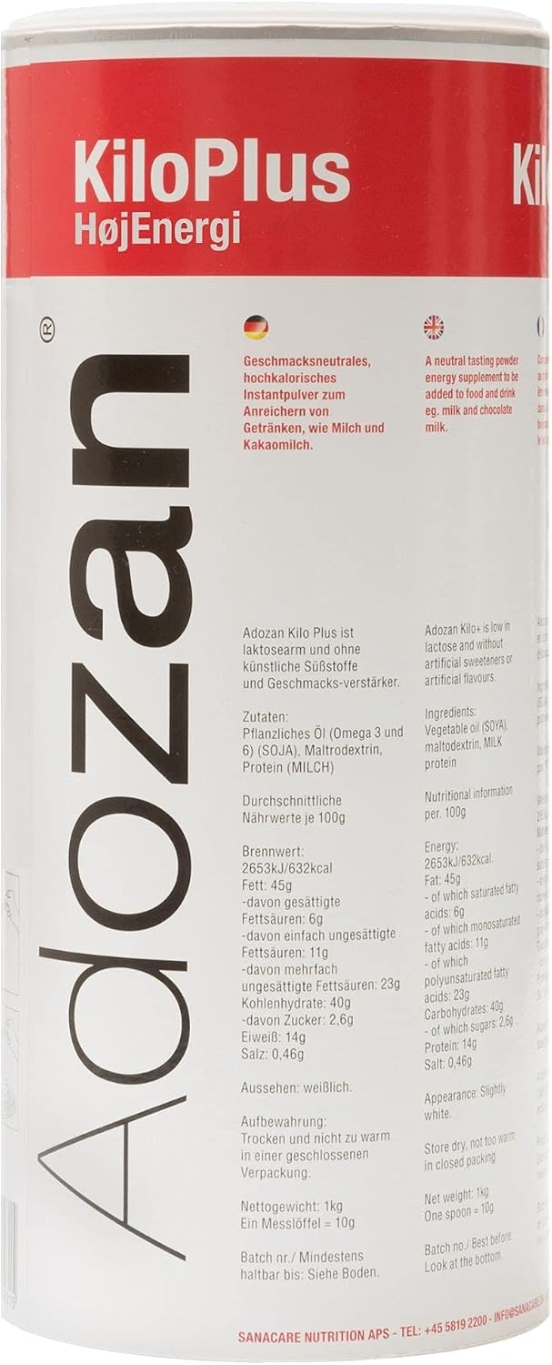 adozan kilo + weight gainer high caloric mass energy powder for weight gain & regeneration for malnutrition underweight & convalescence without sugar & flavor easily double 1 kg