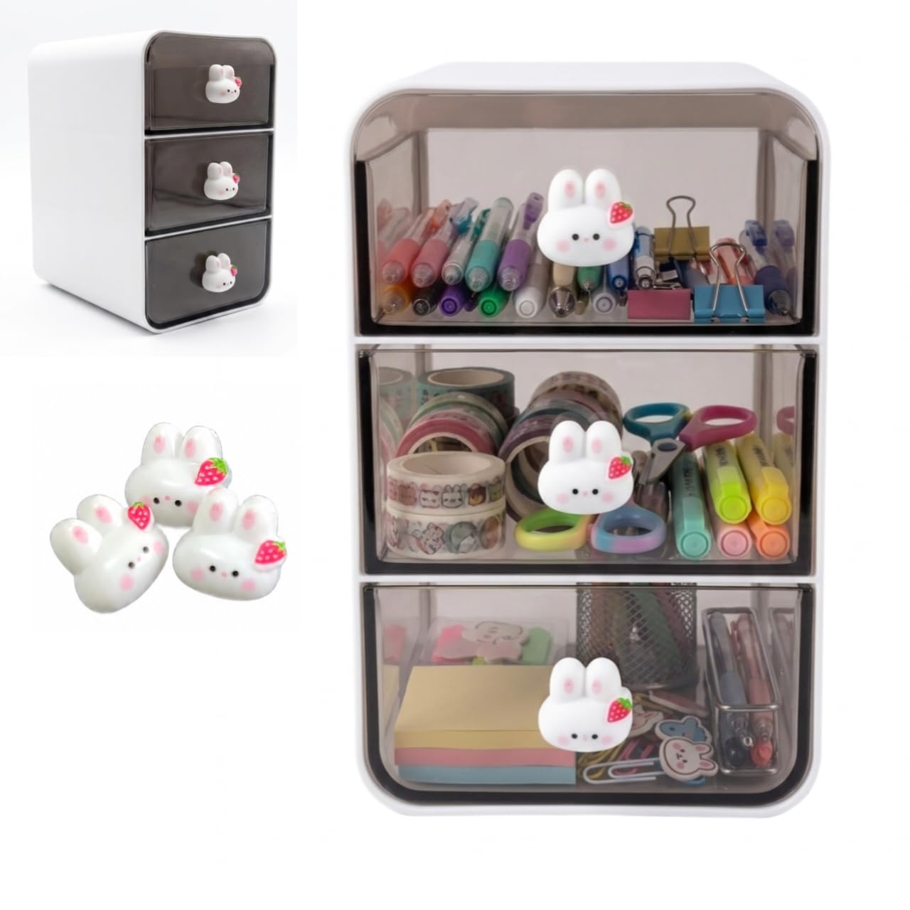 3 Drawer Desk Organizer Box, Multipurpose Plastic Storage Organizer for Makeup, Cosmetics, Skincare, Jewellery, Stationery, Office Supplies, Desktop Accessories, Vanity & Study Table Organizer-image-9