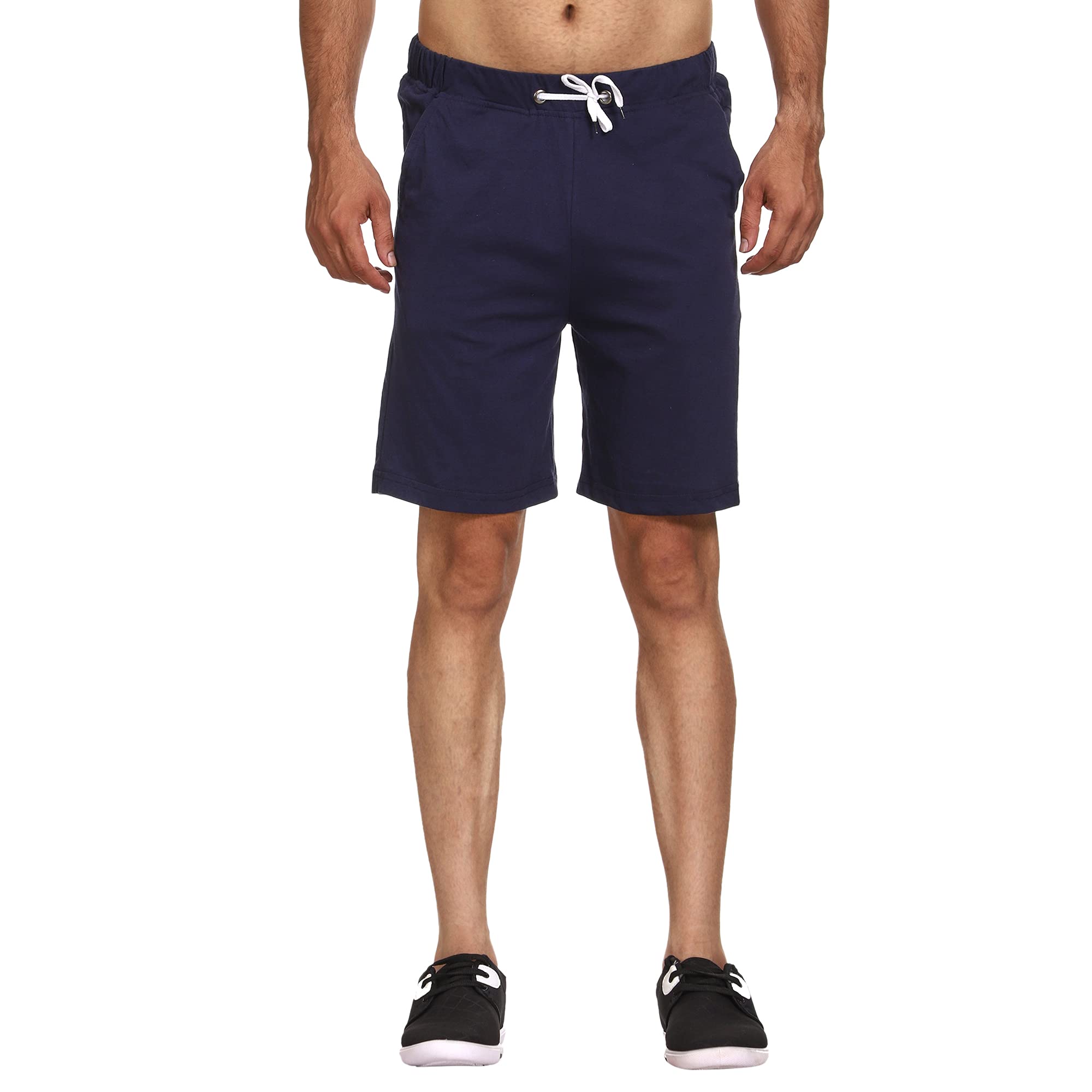 Men's Cotton Jersey Shorts, Navy Blue, Drawstring Waist, Casual Lounge Wear-image-12