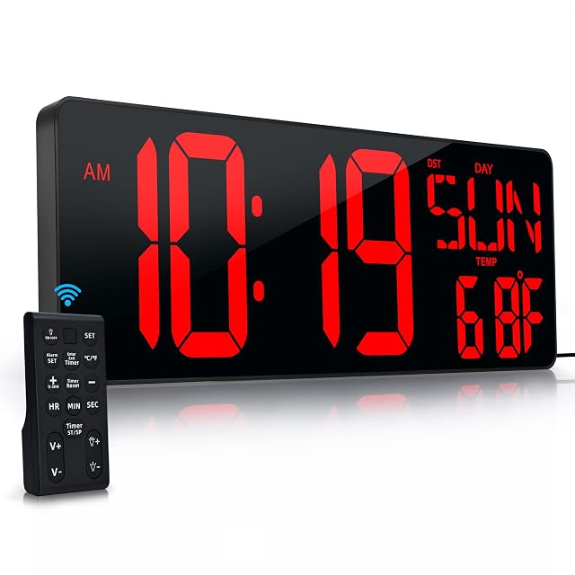 Large Digital Wall Clock with Remote Control 17 2 LED Large Display Timer with Temperature Date Week Auto