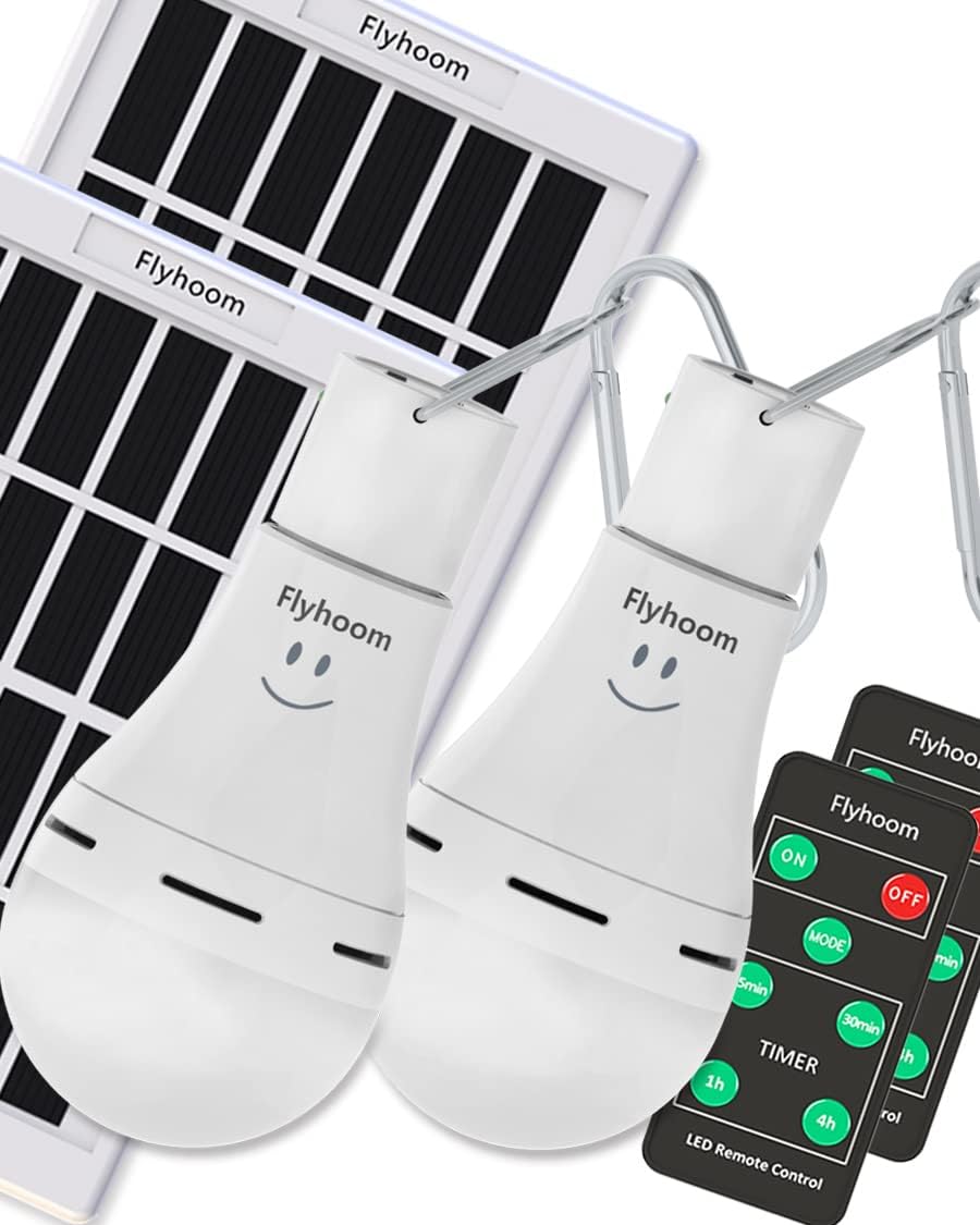 Flyhoom 2 Pack 180LM Portable Outdoor Solar Light Bulb with Remote