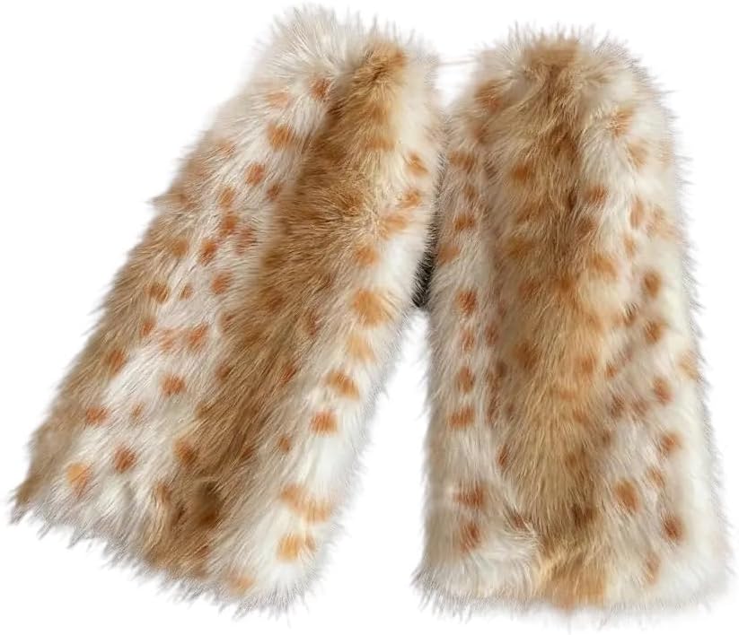 Women Leopard Plush Fur Leg Warmers Winter Warm Thickened Imitation Leggings Boots Cover Lolita Party Accessories