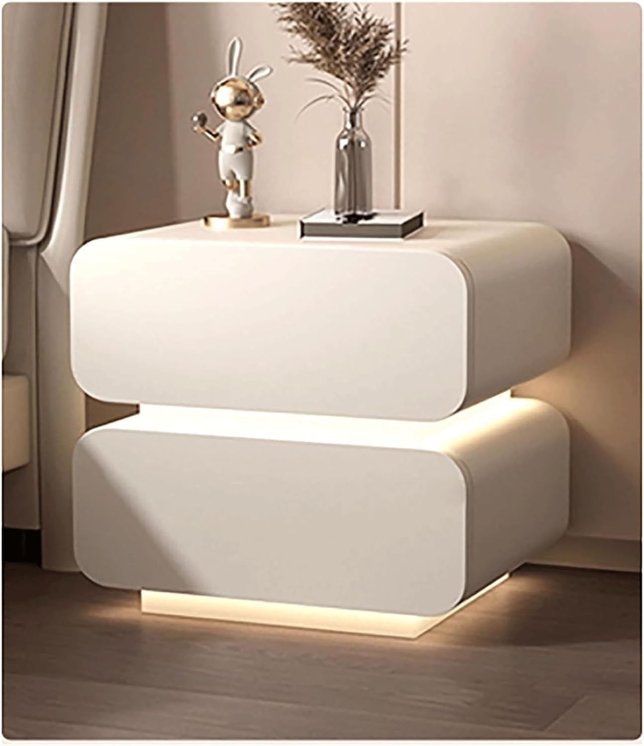Mesita de noche flotante inteligente LED, 2 cajones con estación de carga, mesita de noche para mesa auxiliar de dormitorio (color: blanco cálido, tamaño: 50 cm)